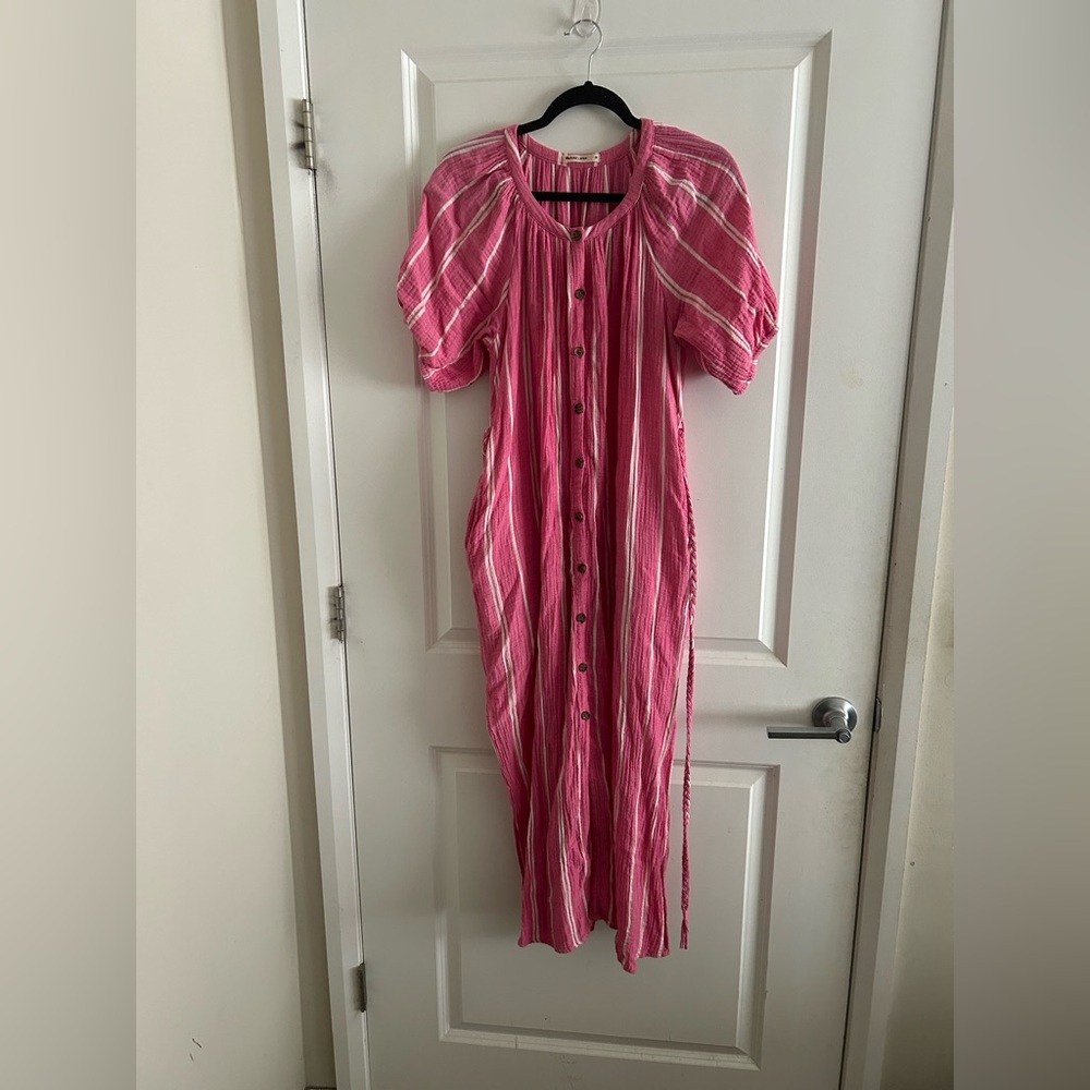 Marine Layer Pink and White Striped Button-Front Maxi Dress